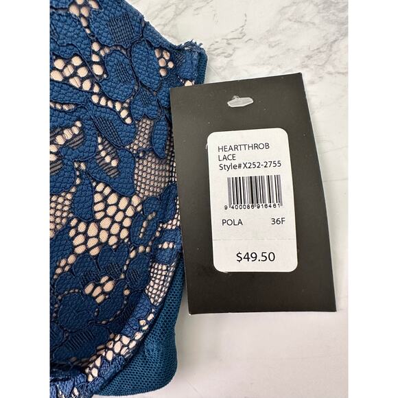 Fredericks of Hollywood Pola Bra 36F Halter Back Push Up Lace Plunge Blue Sexy - Picture 7 of 7